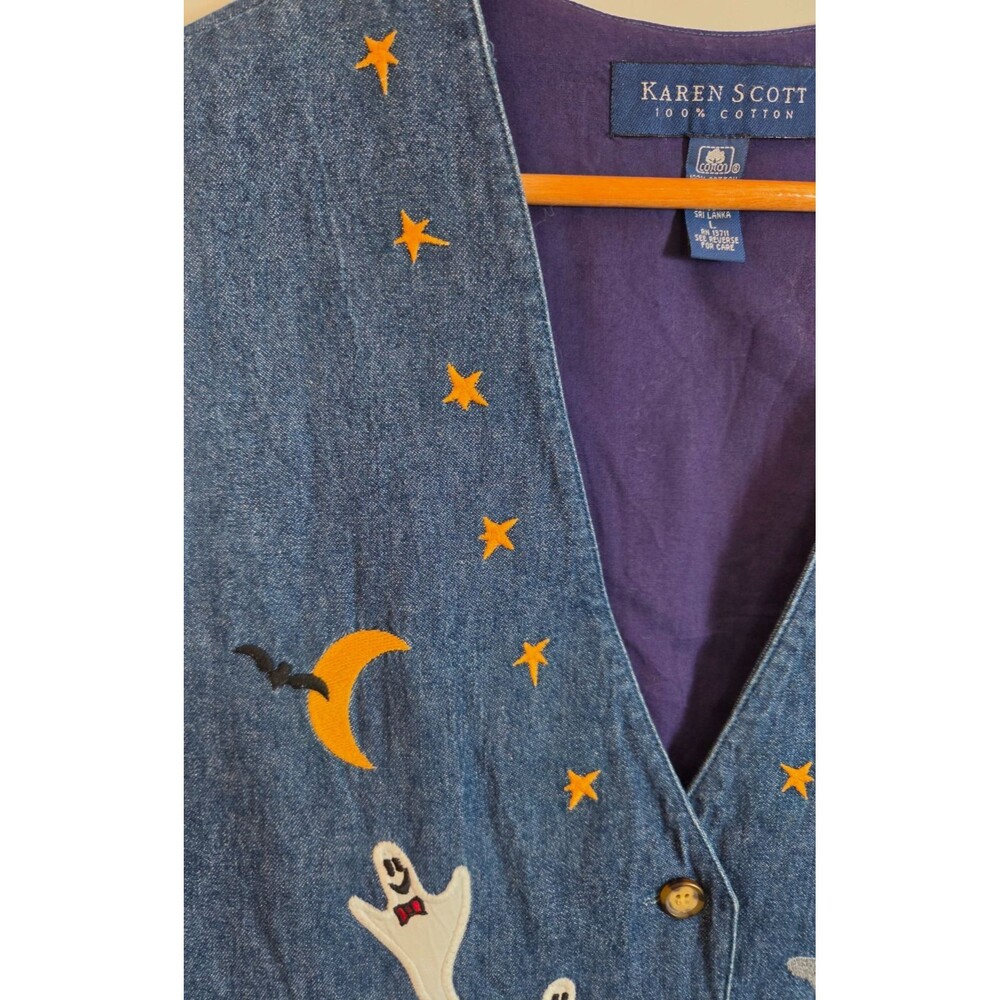 Vintage 90s Embroidered Halloween Vest Top Size L Karen Scott Festive - Picture 2 of 6